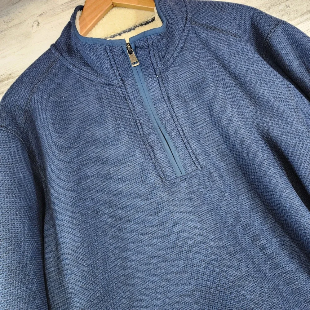 Orvis‎ Quarter Zip Pullover Men XL Blue Sherpa Lined Fleece Sweater Outdoor Cas